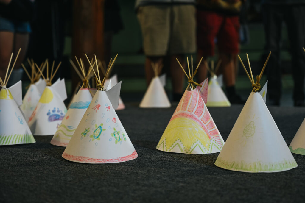 Display of paper Tipi's created by students 